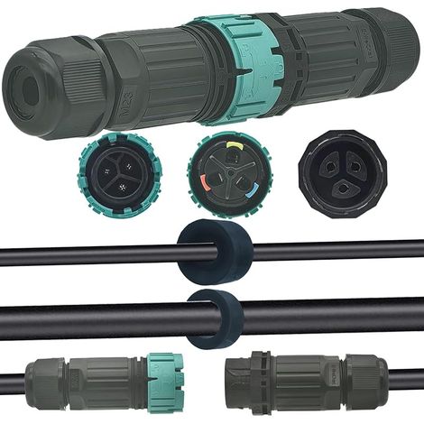 Connecteur Etanche IP68, 3 Fils Connecteur étanche extérieur, Prises mâles/femelles Connecteur de Câble, connecteur electrique etanche pour Câble Ø 5 à 12 mm