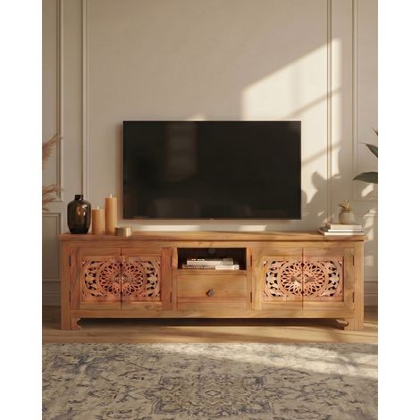 Oba - Meuble TV en teck sculpté 160 cm (1/5)