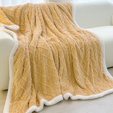 Couverture d'hiver en taffetas, couverture épaisse en peau de mouton et polaire corail, couverture de sieste au bureau (180x200cm)jaune (1/5)