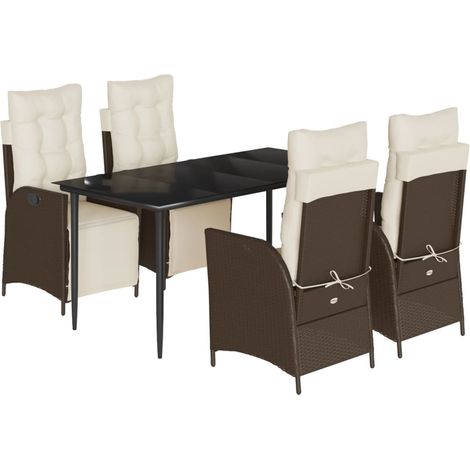 vidaXL Set da Pranzo da Giardino 5pz con Cuscini in Polyrattan Marrone (1/5)