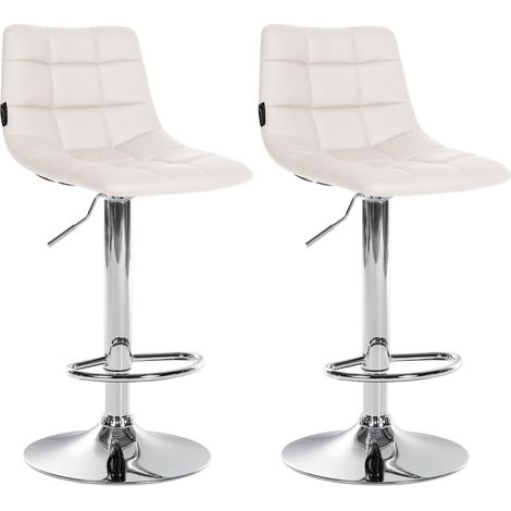 Set di 2 sgabelli da bar sintetici bianchi con base in metallo cromato regolabile in altezza e poggiapiedi TDB10642