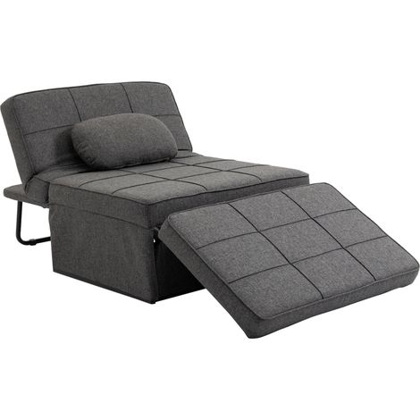 Pouf Letto Poltrona Schienale Reclinabile 95x179x78 cm in Tessuto Effetto Lino Grigio (1/5)