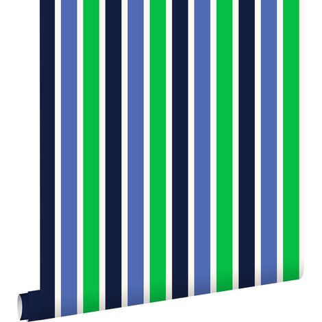 papier peint à rayures bleu marine et vert - ESTAhome (1/5)