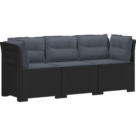 Canapé de Jardin Modulable 3 Places Aspect Rotin PP Anthracite avec Coussins Gris Clair - PANGIVO (1/5)
