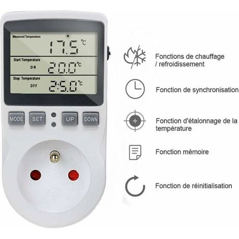 Prise thermostat régulateur de température - - Numérique - Chauffage et refroidissement - Sonde incluse - LCD (1/4)