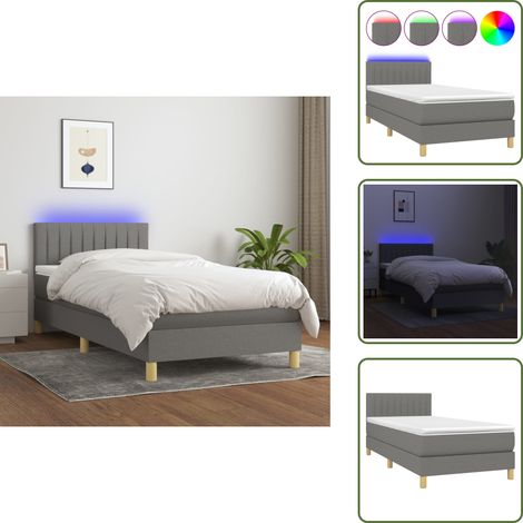 Cama con cabecero ajustable - vidaXL Cama box spring con colchón y LED tela gris oscuro 80x200 cm - Cama con tira LED