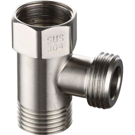 Adaptateur en T en acier inoxydable - Pour bras de douche, flexibles de robinet d'angle, etc. - 1 pièce, argent brossé (1/5)