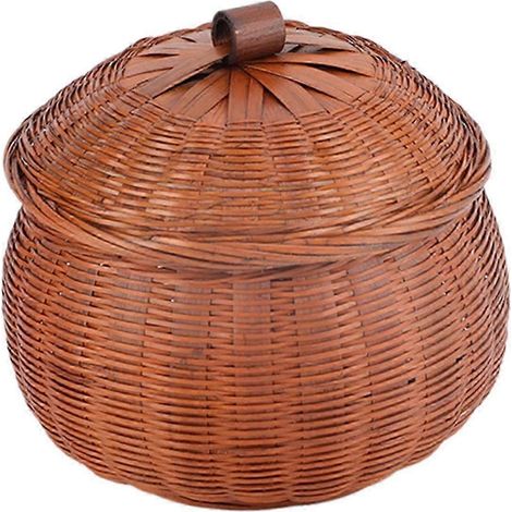 Runde Aufbewahrungsbox aus Rattan, handgeflochtener Kürbiskorb, robust, für Esstisch, Familiensnacks, Frühstück-L (1/5)