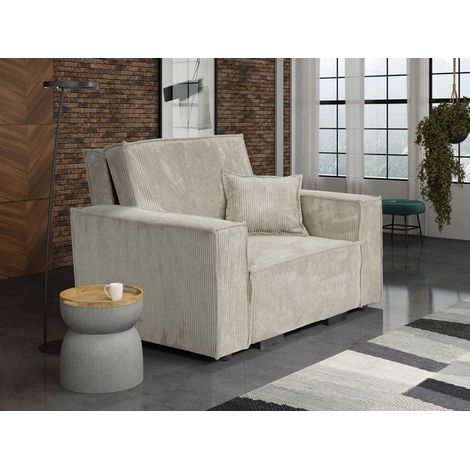 Tendencio – Fauteuil convertible STARIO en velours côtelé beige – Construction en bois avec tiroir de lit – Mécanisme d'extraction simplifié – Pieds en bois