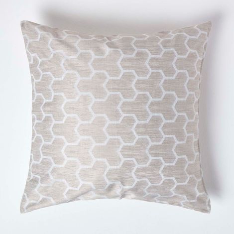 HOMESCAPES Geometric Natural Jacquard Cushion Cover, 60 x 60 cm