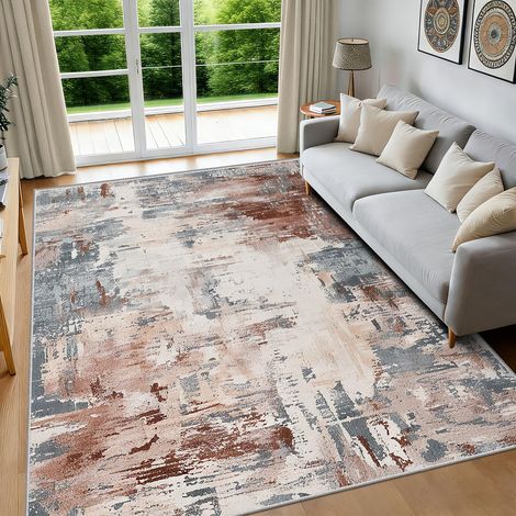 Tapis Salon Marron Gris 120x180cm Tapis Lavable en Machine et Antidérapant Tapis Abstrait Vintage à Poils Courts pour Salon, Chambre, Salle à Manger et Bureau (1/5)