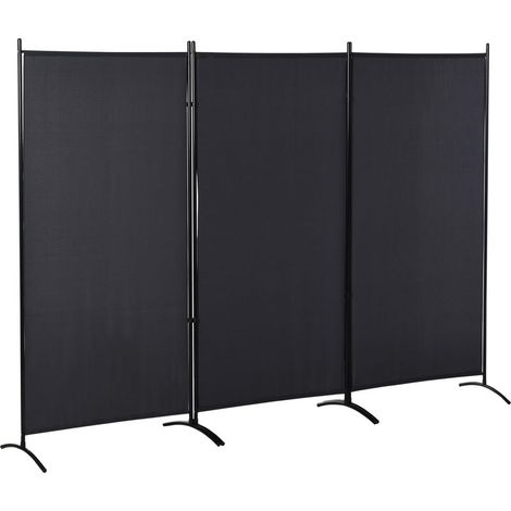 Paravent 3 panneaux 2,53x0,5x1,82m Store latéral Brise-Vue sur pied séparateur métal Polyester (1/5)