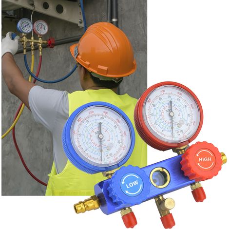 Outil de diagnostic pour climatisation et réfrigération : manomètres à double collecteur, jeu de vannes R22/R134a (1/5)