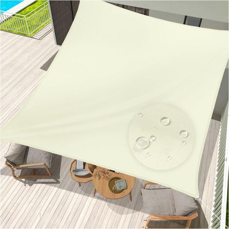 Voile d'ombrage Pare-Soleil rectangulaire, Hydrofuge, Brise-Soleil pour terrasse, Jardin, Balcon, Tissu Polyester 300 x 400 cm, blanc cassé (1/5)
