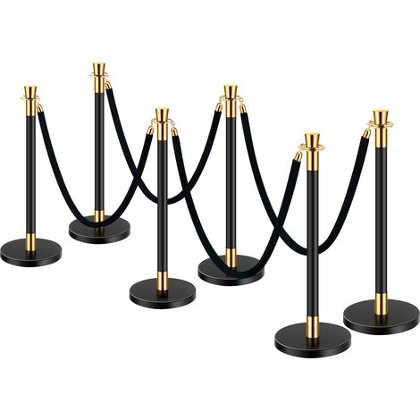Mophorn-Absperrpfosten, 6 Stück Absperrgitter mit 4 Samtseilen, 1,5 m lange Edelstahlpfosten mit hohler Sandinjektionsbasis für Veranstaltungen, Theater, Hochzeiten, Ausstellungen