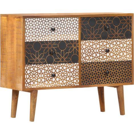 Sideboard mit Druckmustern 90×30×70 cm Massivholz Mango