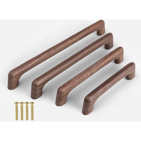 Lot de Poignées de Meuble en Forme de Pont Plat Poignée en Bois de Noyer Noir Style Moderne avec Clous Convient pour Armoires Tiroirs Armoires Cuisine Chambre à Coucher (2, 160MM) (1/5)