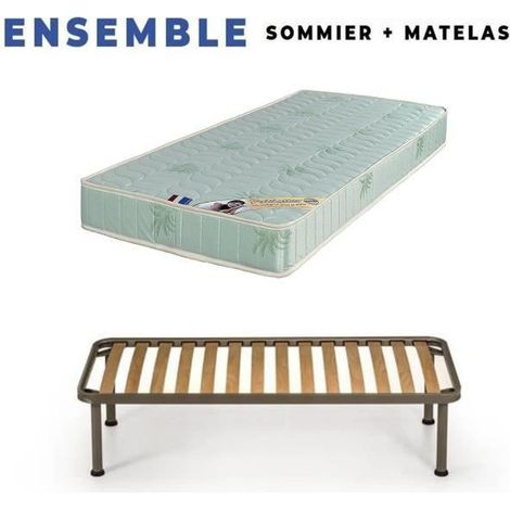 Matelas 90x190 + Sommier Démonté + pieds + Oreiller Mémoire Offerts Mousse Poli Lattex Indéformable - 19 cm - Ferme - OEKO-TEX STANDARD 100 sans CFC (1/4)