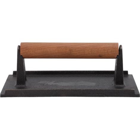 Presse à Grill Rectangulaire en Fonte pour Bacon et Burgers, Outil de Barbecue avec Poignée en Hêtre Résistante à la Chaleur 13x23cm (1/5)