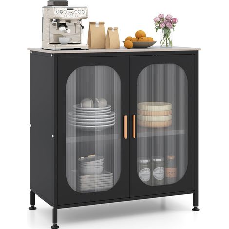 COSTWAY Credenza Buffet, Credenza da Cucina con Ampio Piano, Ripiano Regolabile e 2 Ante Semitrasparenti, Mobile Contenitore per Ingresso, Soggiorno e Studio, 83 x 42 x 85,5 cm (Nero) (1/5)
