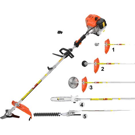 Desbrozadora de gasolina, motor de 52 cc, multiherramienta 6 en 1, color naranja. (1/2)