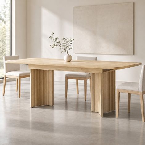 Tavolo allungabile 120/160 x 80 cm rettangolare in MDF e metallo, rovere chiaro / noce DESVIAE (1/5)