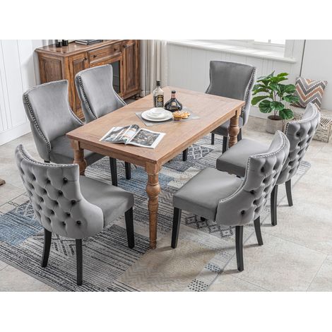 Stuhl Esszimmerstuhl Samt Massivholz Grau Komfort OKMYHOME (1/5)