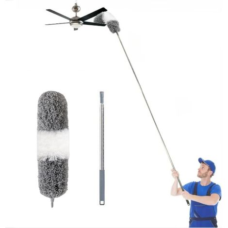 Spolverino Telescopico, Grigio e Bianco, Spazzola per la Pulizia delle Grondaie Estensibile 83-250 cm, Manico in Acciaio Inox per Polvere e Peli di Animali (1/5)