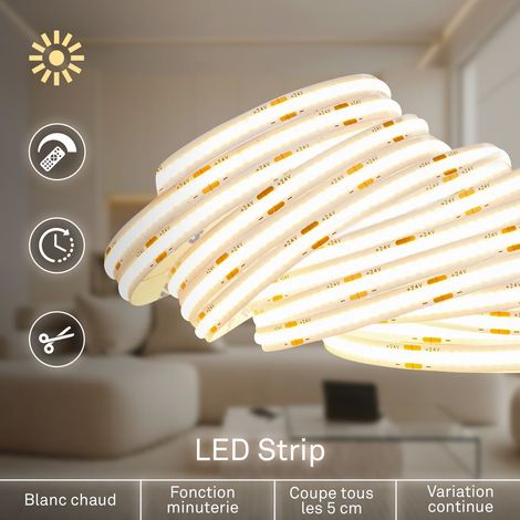 Briloner Ruban LED COB avec télécommande 5 m 20 W 1800 lm 3000 K blanc chaud dimmable blanc - Bande LED salon fête gaming (1/5)