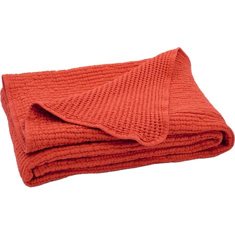 Plaid réversible en coton nid d'abeille Terracotta 125x180 cm