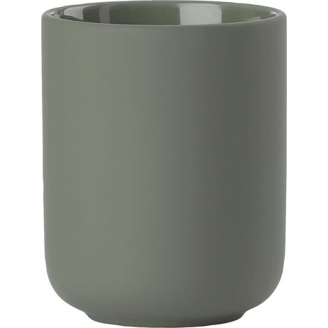Badezimmerbecher – 1 Stück – Feinsteinzeug – Stabiler Zahnbürstenhalter – Minimalistisches skandinavisches Design – Olivgrün, 8,3 x 10,3 cm (1/2)