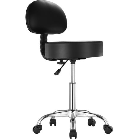 Mophorn Rollhocker mit Rückenlehne und Rädern, 204 kg Tragkraft, höhenverstellbar, verdicktes PU-Leder, für Salon, Spa, Tattoo, Klinik, Schwarz