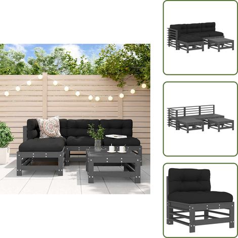 Muebles de exterior - vidaXL Juego de muebles jardín 5 piezas y cojines madera maciza gris - Muebles de jardín de madera
