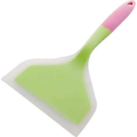 Spatule à omelette antiadhésive en silicone, spatule de cuisson en silicone durable et résistante à la chaleur, spatule à pizza à large ouverture (rose + vert) (1/4)