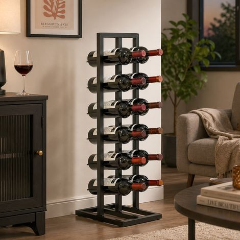 Casier à vin pour 12 bouteilles, style industriel, en métal, sur pied, pour cuisine, bar ou cave à vin, noir. (1/5)