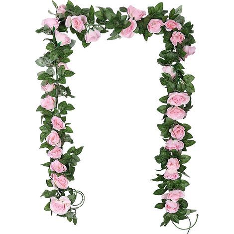 2 fausses couronnes de vigne, plantes à fleurs artificielles, décorations à suspendre, 2 x 7,2 pieds (rose)