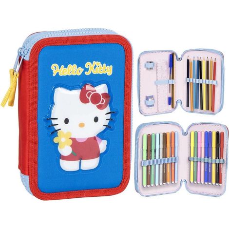 Estuche doble de Hello Kitty con cierre de cremallera y compartimentos