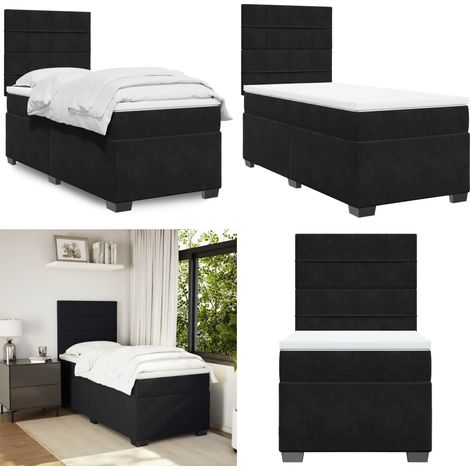 Boxspringbett mit Matratze Schwarz 90x190 cm Samt - Boxspringbett - Samtbett - Doppelbett - Bettgestell - Kopfteil - Home & Living (1/5)