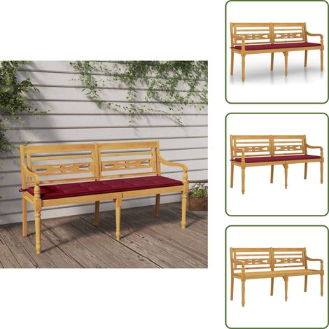 Banco con cojín - vidaXL Banco Batavia con cojín rojo vino madera maciza de teca 150 cm - Banco de jardín