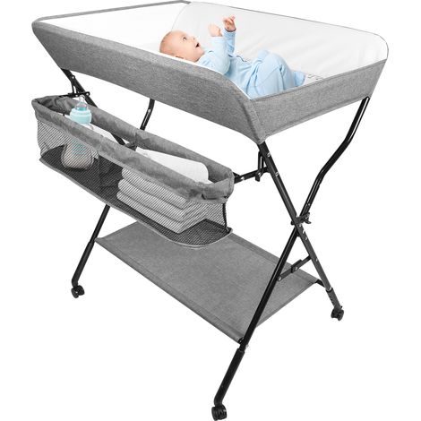 Cambiador plegable y portátil con cesta de almacenamiento - Acero al carbono - Tejido Oxford de PVC - Carga máxima 30 kg - Gris (1/5)