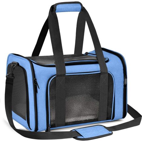 Sac de transport portable pour chats et chiens – Cage de transport pliable – Adapté aux petits animaux – Adapté aux chats et chiens – Charge maximale : 8 kg – Bleu – Grande taille (1/5)
