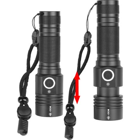 Lampe torche à zoom télescopique, forte lumière, haute luminosité, affichage de puissance, portable, avec aimant pour extérieur 1474+câble USB (sans pile) (1/5)