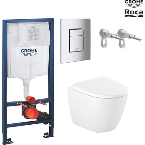 Bâti-support GROHE Rapid SL pack réservoir encastrable et plaque Chrome Brillant avec WC suspendu ROCA Ona Blanc 48 cm