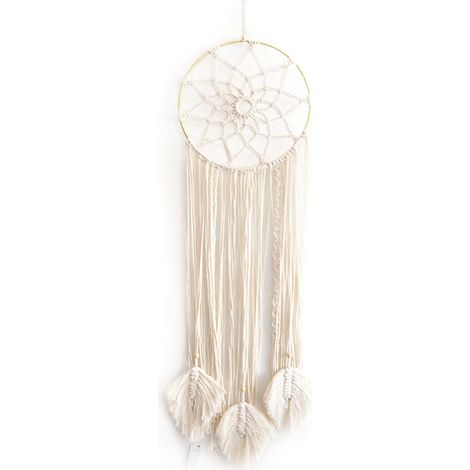 Décoration murale bohème en macramé, motif feuilles avec cercle en bambou, style artisanal (1/4)