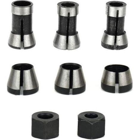 Mandrin de fraisage – jeu de 6, pince de serrage affleurante (6 mm, 6,35 mm, 8 mm), pince de toupie, adaptateur de pince (1/5)