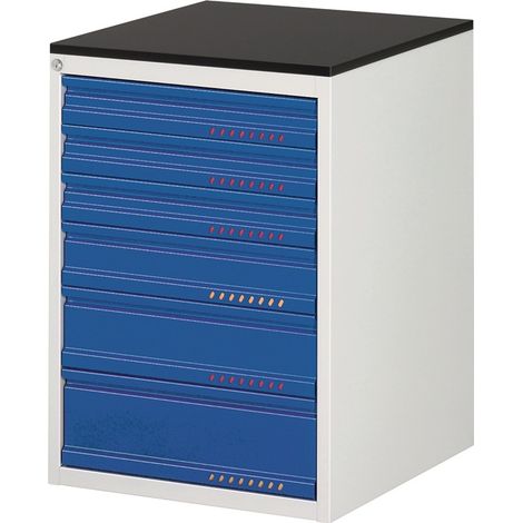 TECWERK Schubladenschrank BK 650 H820xB580xT650mmlichtgrau/enzianblau 6 Schubl. Einfachauszug
