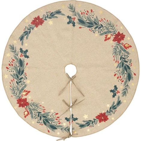 Paris Prix - Tapis De Sapin Poinsettia soir De Noël 90cm Beige