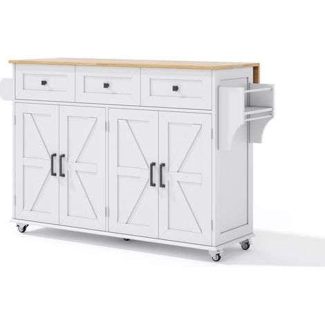 Isla de cocina blanca de MDF con tablero abatible 140 x 43(70) x 90,5 cm (1/5)