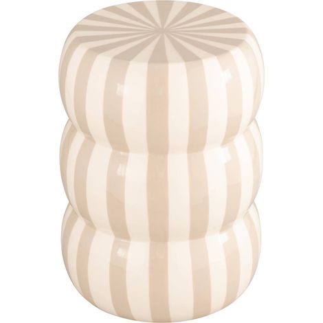 Side table, end table, bedside table enamelled steel with stripes Ø33x H 46cm Beige 33x33x46 cm - Loli (1/5)