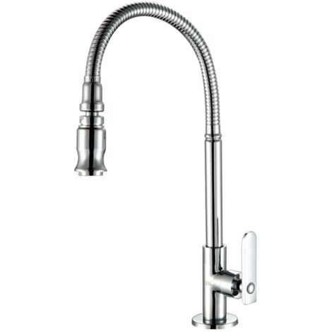 Küchen- und Gartenarmatur aus Edelstahl mit 360 Grad schwenkbarem Auslauf und Ausziehbrause, für Spüle, Waschküche, nur Kaltwasser, Chromoberfläche (Ohne Schlauch) (1/5)